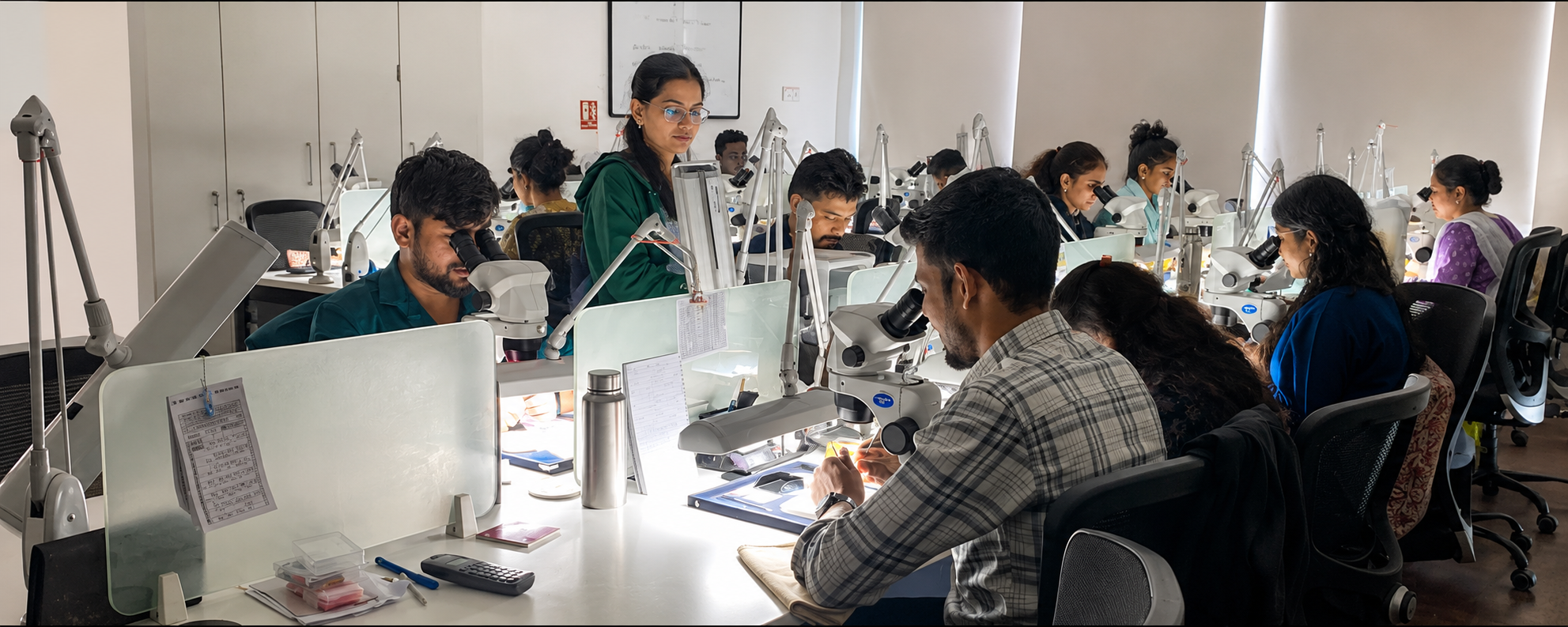 Richold grading room — teams assessing diamonds under microscopes
